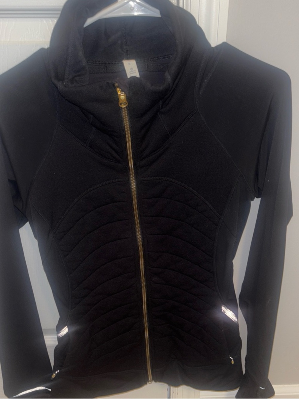 lululemon athletica Black Quilted Utility Jacket with Gold Zipper